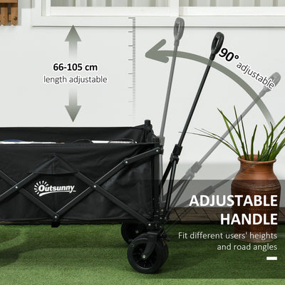 Outsunny Folding Garden Trolley, Outdoor Wagon Cart with Carry Bag, for Beach, Camping, Festival, 120KG Capacity, Black 