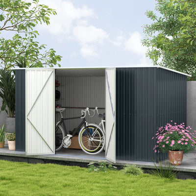 Outsunny 11 x 5.6ft Galvanised Steel Garden Shed, Metal Shed, Garden Storage Shed with Lockable Doors and Gloves for Outdoor Patio, Garden, Grey 