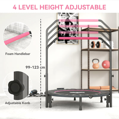 HOMCOM 48" Foldable Mini Fitness Trampoline, with Adjustable Foam Handle, Pink 