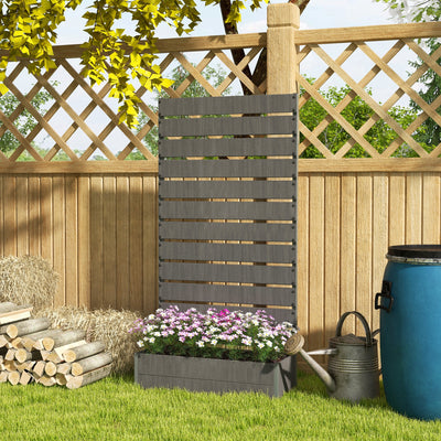 Outsunny Raised Bed for Garden, Planter with Trellis for Climbing Plants, Vines, Planter Box with Drainage Gap, Dark Grey 