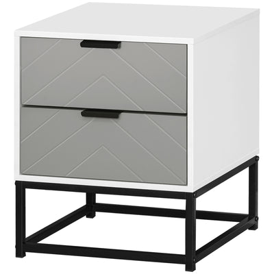 HOMCOM Bedside Cabinet with 2 Drawer Storage Unit, Unique Shape Bedroom Table Nightstand with Metal Base, for Living Room, Study Room, Dorm 