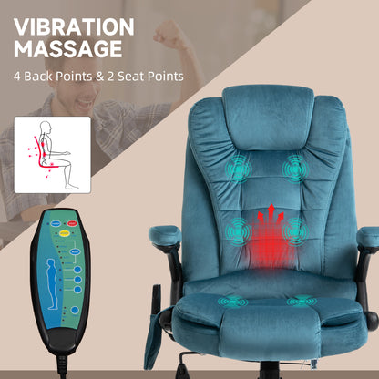 Vinsetto Massage Recliner Chair Heated Office Chair with Six Massage Points Velvet-Feel Fabric 360\'c2\'b0 Swivel Wheels Blue