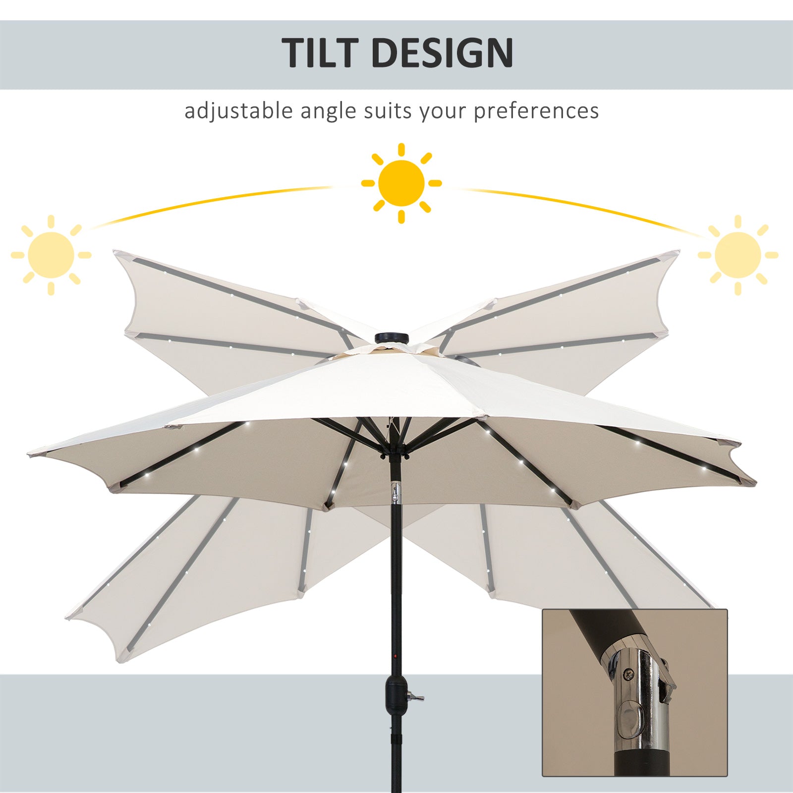 Outsunny 2.7m Patio Garden Umbrella Outdoor Parasol with Tilt Crank and 24 LEDs Lights (Cream) 