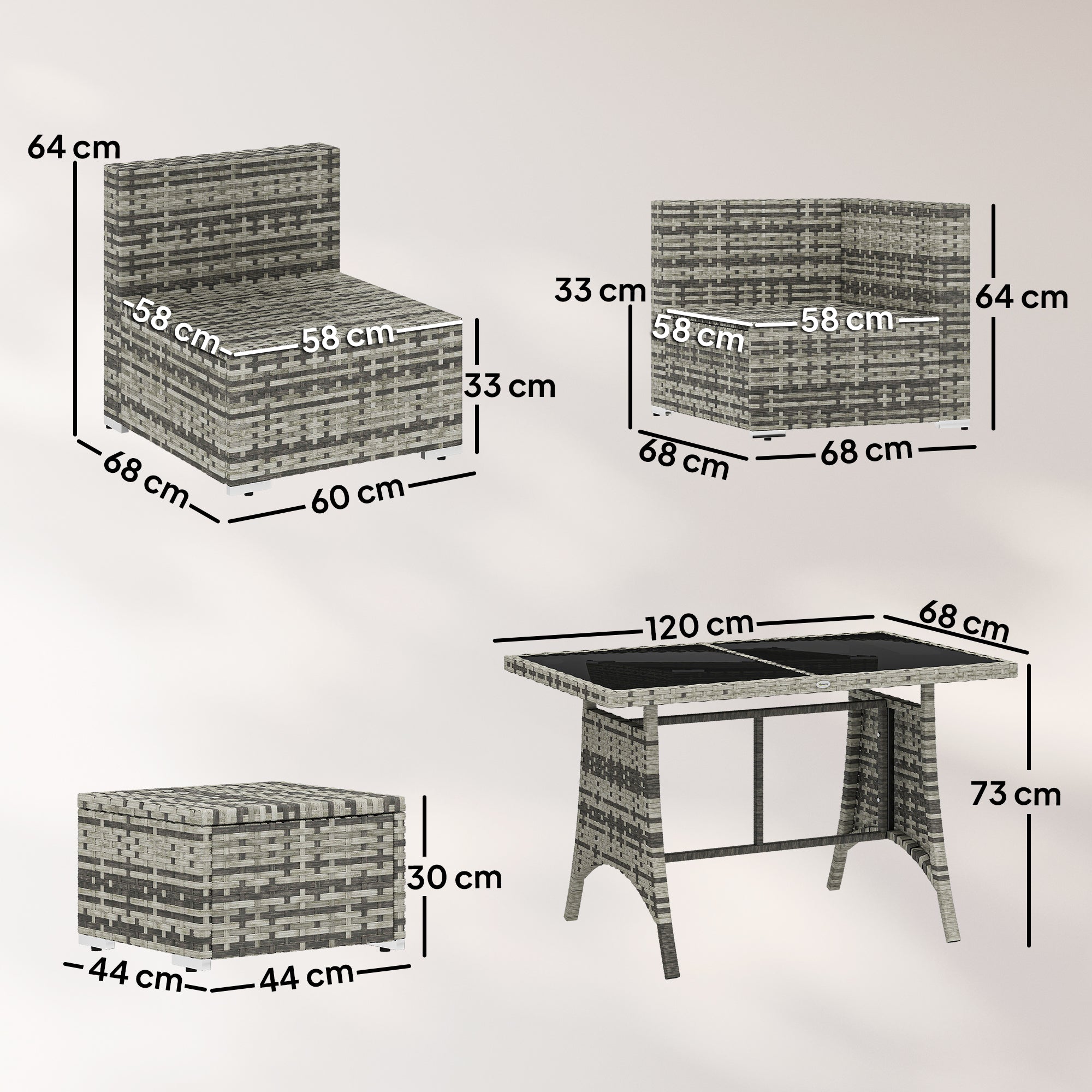 Outsunny 10 Piece Rattan Garden Furniture Set, 2 Corner Sofas with 4 Chairs, 4 Stools and Coffee Table, Outdoor Patio Furniture 