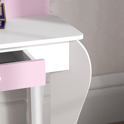 ZONEKIZ Unicorn-Design Kids Dressing Table, with Mirror and Stool - White 