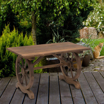 Outsunny Outdoor Garden Coffee Table Dinning Table Patio Display Desk Natural Fir Wood Water-Resistant 