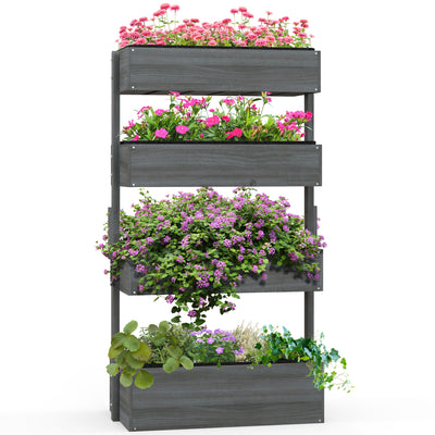 Outsunny Four-Tier Basket Wooden Plant Stand - Grey 