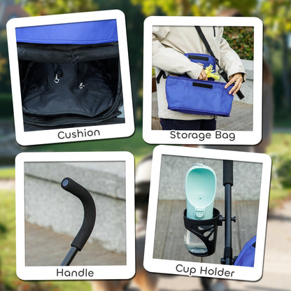 PawHut Umbrella Structure Dog Stroller, Lightweight & Portable Dog Pram w/ Shoulder Strap, Storage Bag & Cup Holder, Dark Blue 