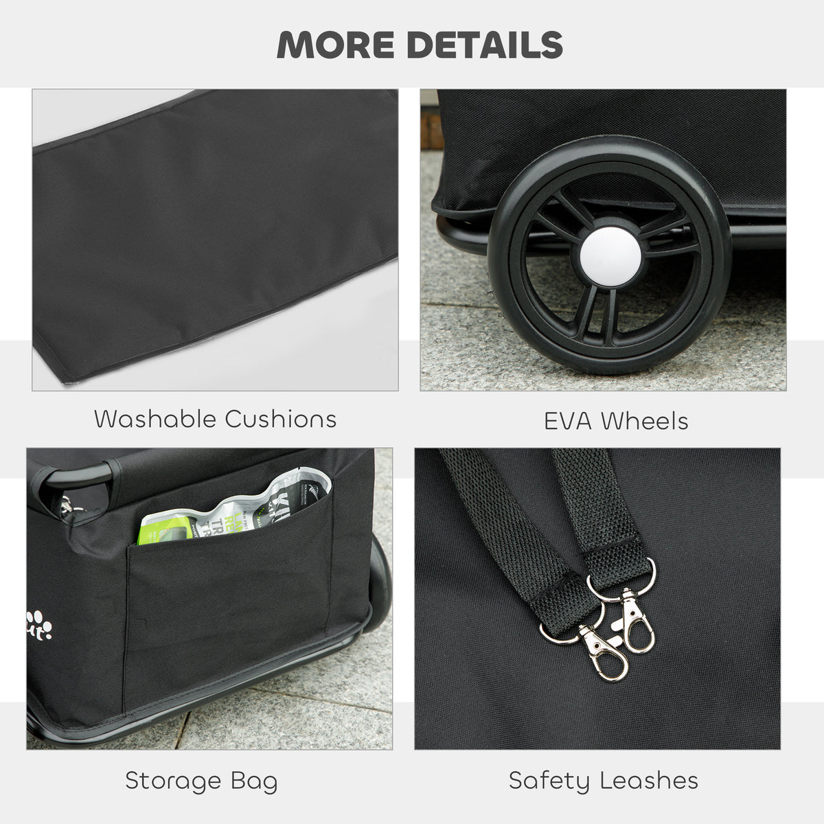 PawHut Pet Wagon Cart, Dog Stroller for Small Dogs and Cats with 4 Wheels, Safety Straps, Storage Bag, Mat 