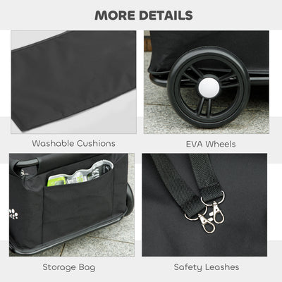 PawHut Pet Wagon Cart, Dog Stroller for Small Dogs and Cats with 4 Wheels, Safety Straps, Storage Bag, Mat 