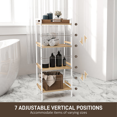 HOMCOM Four-Tier Bamboo Adjustable Shelf Storage Unit 