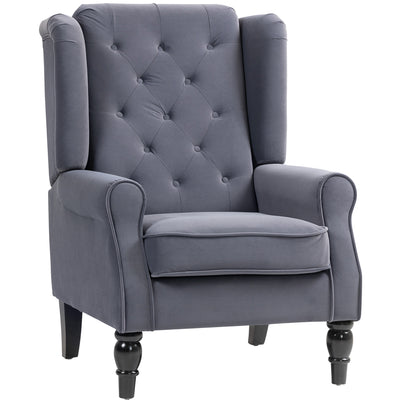 HOMCOM Wingback Accent Chair, Retro Upholstered Button Tufted Occasional Chair for Living Room and Bedroom, Charcoal Grey 