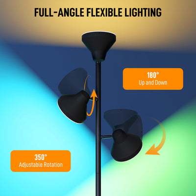 HOMCOM Three-Lamp Multi-Adjustable Floor Light - Black 