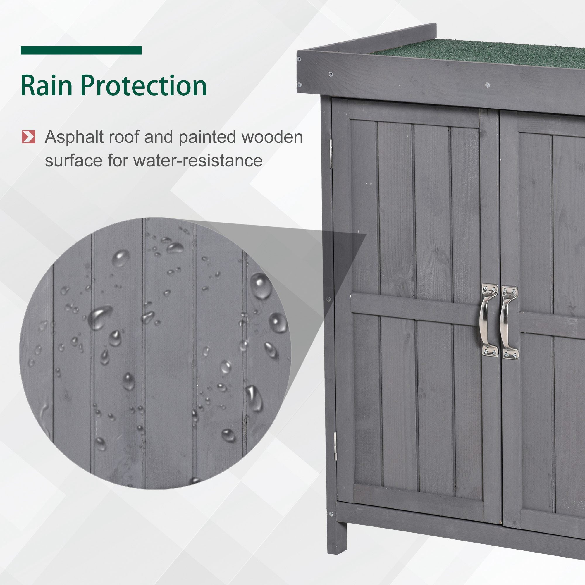 Outsunny Wooden Garden Storage Shed with Hinged Roof and Shelves, Outdoor Storage Cabinet Chest, Double Doors, 74 x 43 x 88cm, Grey 