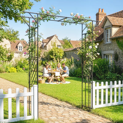 Outsunny Garden Arch, PE-Coated Steel Arbour Trellis for Climbing Plants, Rose Arch, 180 x 40 x 215 cm, Black 