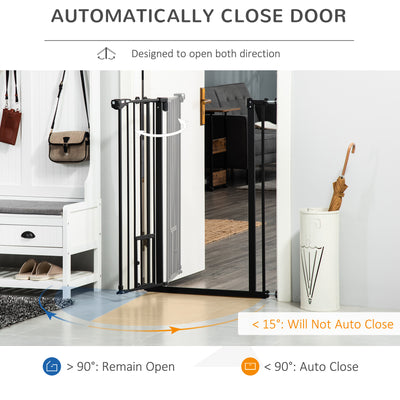 PawHut Extra Tall Pet Gate, Indoor Dog Safety Gate, with Cat Flap, Auto Close, 74-80cm Wide - Black 
