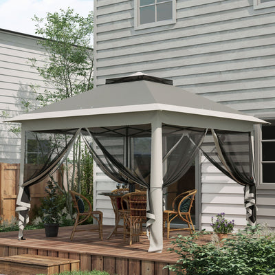 Outsunny Pop Up Canopy Tent with Double Roof, Zipped Mesh Sidewalls, Carrying Bag, Height Adjustable for Patio Garden, Dark Grey 