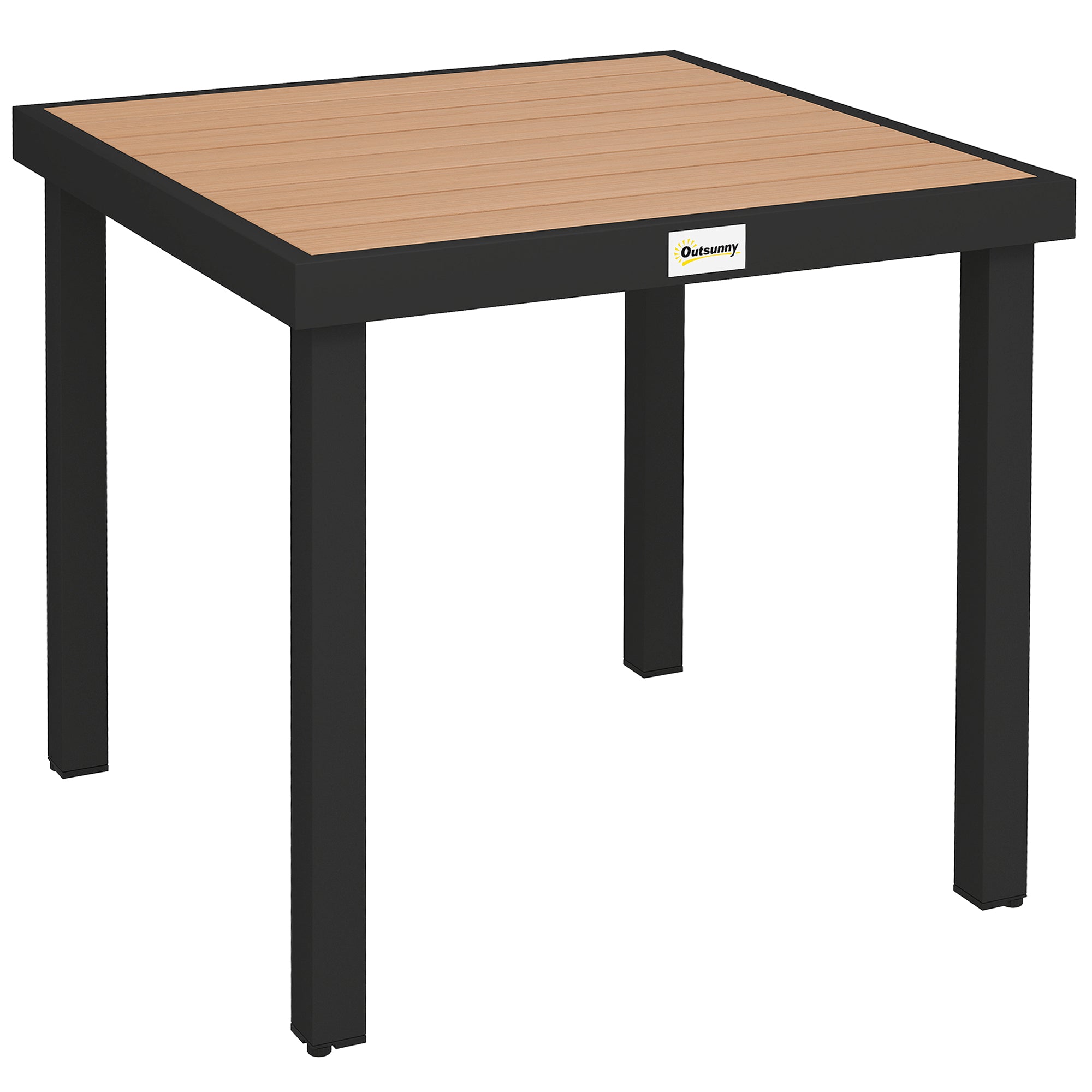 Outsunny 78 cm Garden Dining Table for 4 People, Square Outdoor Coffee End Side Table with Aluminium Legs, Natural Wood Finish 