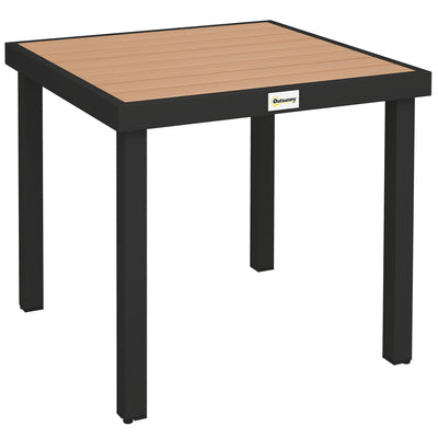 Outsunny 78 cm Garden Dining Table for 4 People, Square Outdoor Coffee End Side Table with Aluminium Legs, Natural Wood Finish 