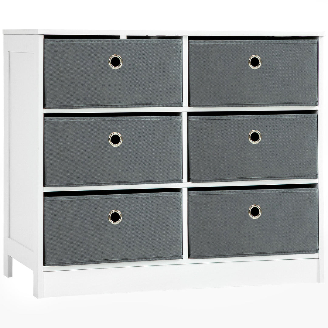 HOMCOM Chests of Drawer, Fabric Dresser Storage Cabinet with 6 Drawers for Bedroom, Living Room and Hallway, White and Grey 