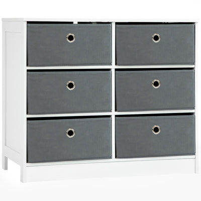 HOMCOM Chests of Drawer, Fabric Dresser Storage Cabinet with 6 Drawers for Bedroom, Living Room and Hallway, White and Grey 