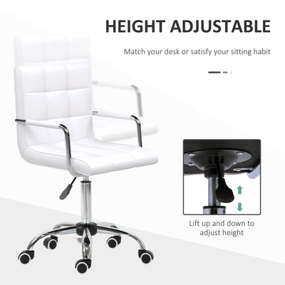 Vinsetto Office Chair, Makeup Vanity Chair, Mid Back Computer Chair, PU Leather Swivel Study Chair with Adjustable Height, Armrest and Rolling Wheels, White 