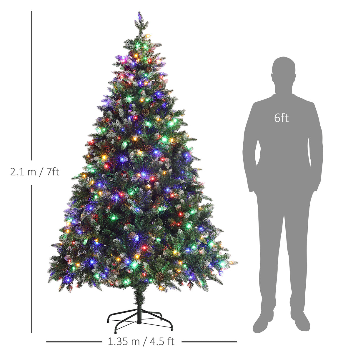 HOMCOM 7ft LED Pre-Lit Artificial Christmas Tree, with Base 