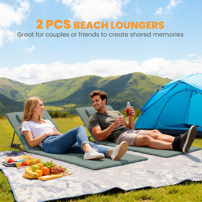 Outsunny Foldable Sun Loungers Set of 2, Portable Folding Beach Lounger with 4-level Adjustable Backrest, Grey 