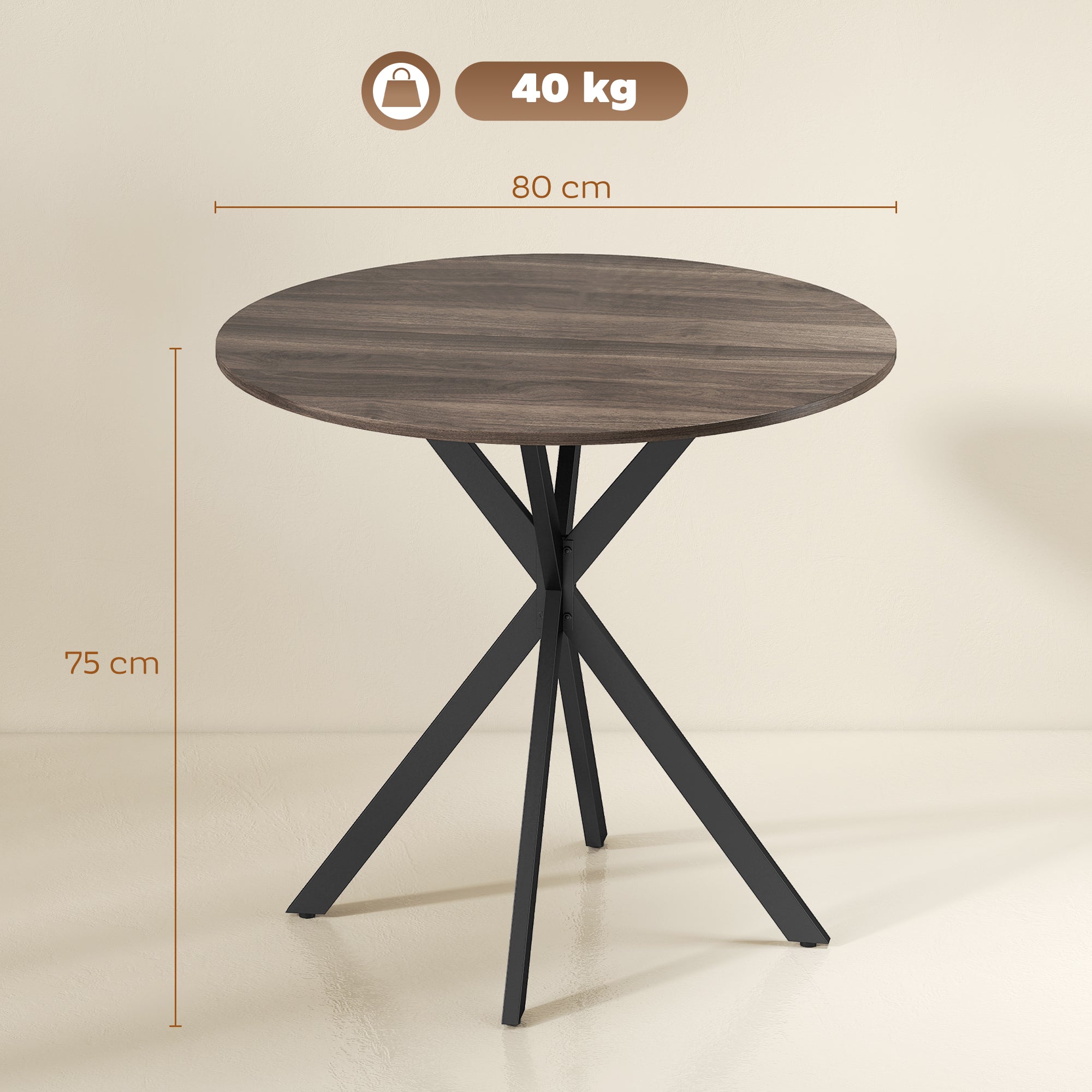HOMCOM 80cm Industrial Round Dining Table - Brown 