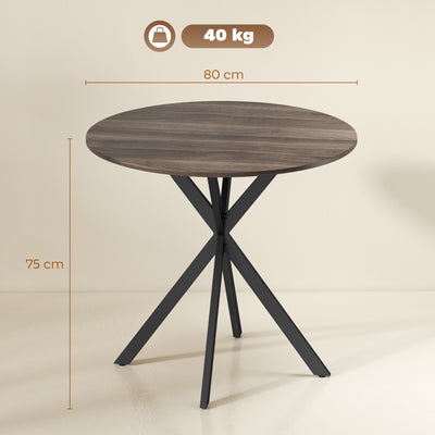 HOMCOM 80cm Industrial Round Dining Table - Brown 