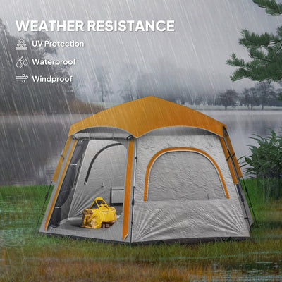 Outsunny Instant Camping Tent, 2/3/4 Person Easy Setup Family Tent with Vestibule, Rainfly, 4 Mesh Windows & 2 Doors, Hexagonal Design, Waterproof UV Protected Dome Tent, Light Grey 