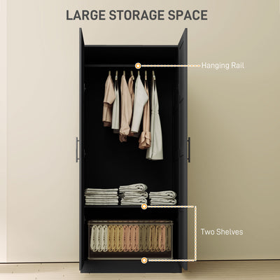 HOMCOM Double Paneled Door Wardrobe, with Shelves - Black 