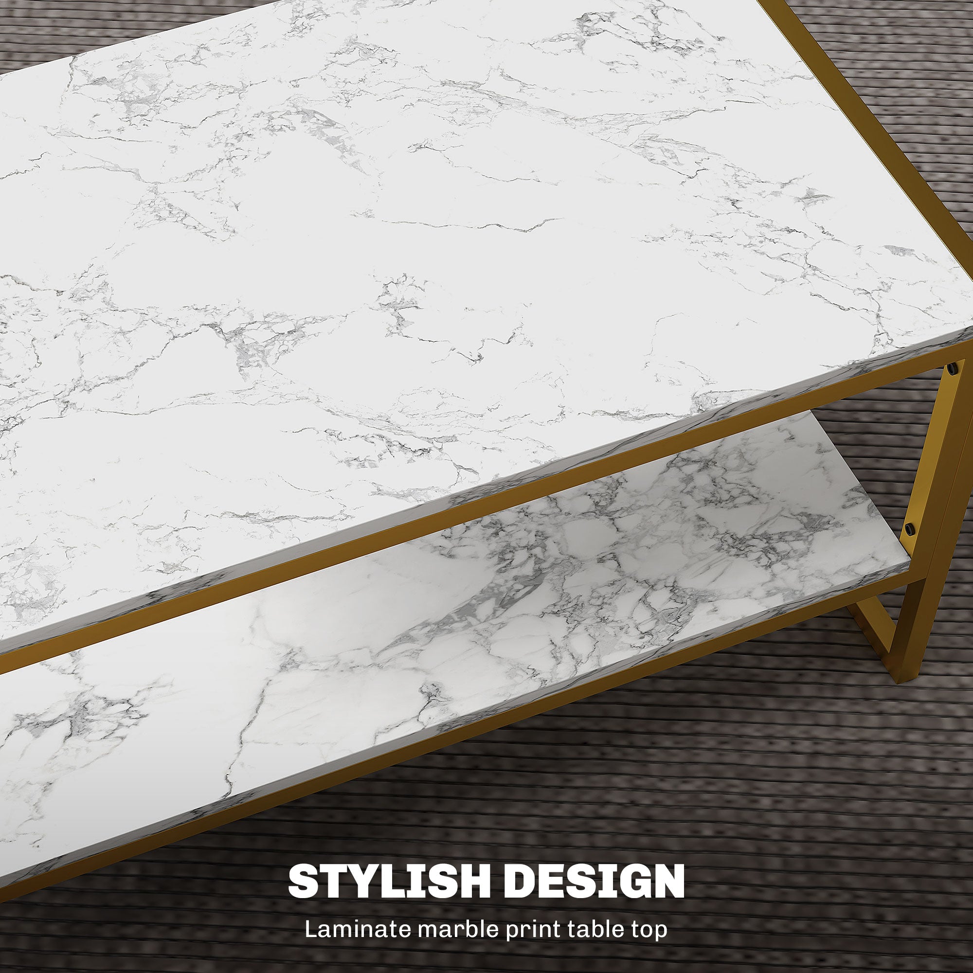 HOMCOM Coffee Table, Two-Tier Marble Centre Table with Metal Frame and Storage Shelf for Living Room, 106 x 50 x 45cm, White 