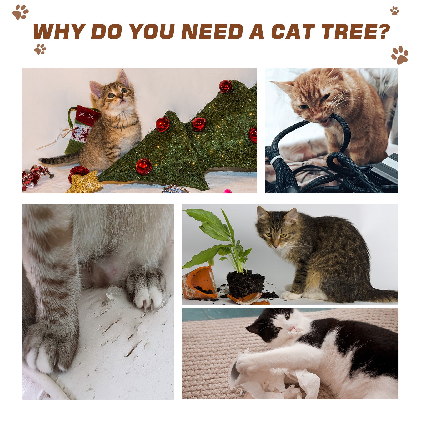 PawHut Cat Tree for Indoor Large Cats 113cm Kitten Tower Condo Jute Scratching Post Kitten Play House Activity Center Furniture 
