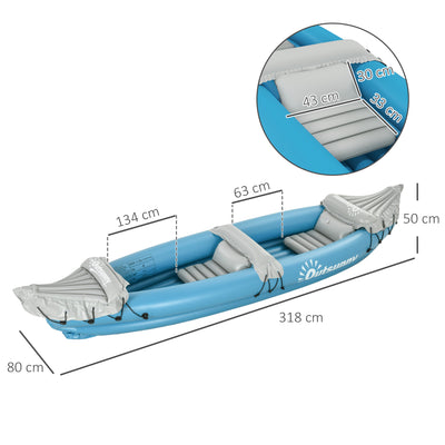 Outsunny Inflatable Kayak, Two-Person Inflatable Canoe Boat Set with Air Pump, Aluminium Oars, 318 x 80 x 50cm - Blue 