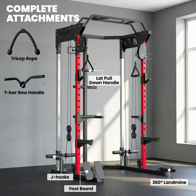 SPORTNOW Power Cage, Power Rack with Adjustable Cable Pulley System, Pull-Up Bar, Dip Station, Landmine 