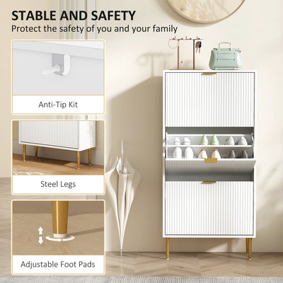HOMCOM Narrow Shoe Cabinet with 3 Flip Drawers - White 