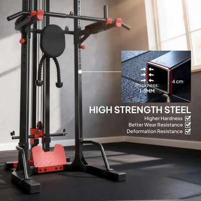 SPORTNOW Power Tower with Lat Pull Down Machine, Pull Up Bar, Dip Station, Adjustable Height Power Pack for Home Gym 