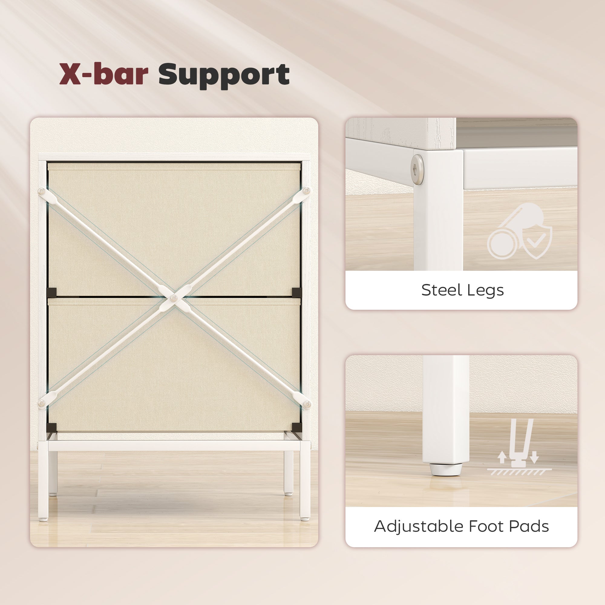 HOMCOM Chest of Drawers, Dresser with 2 Fabric Drawers and Aluminium Handles - White 