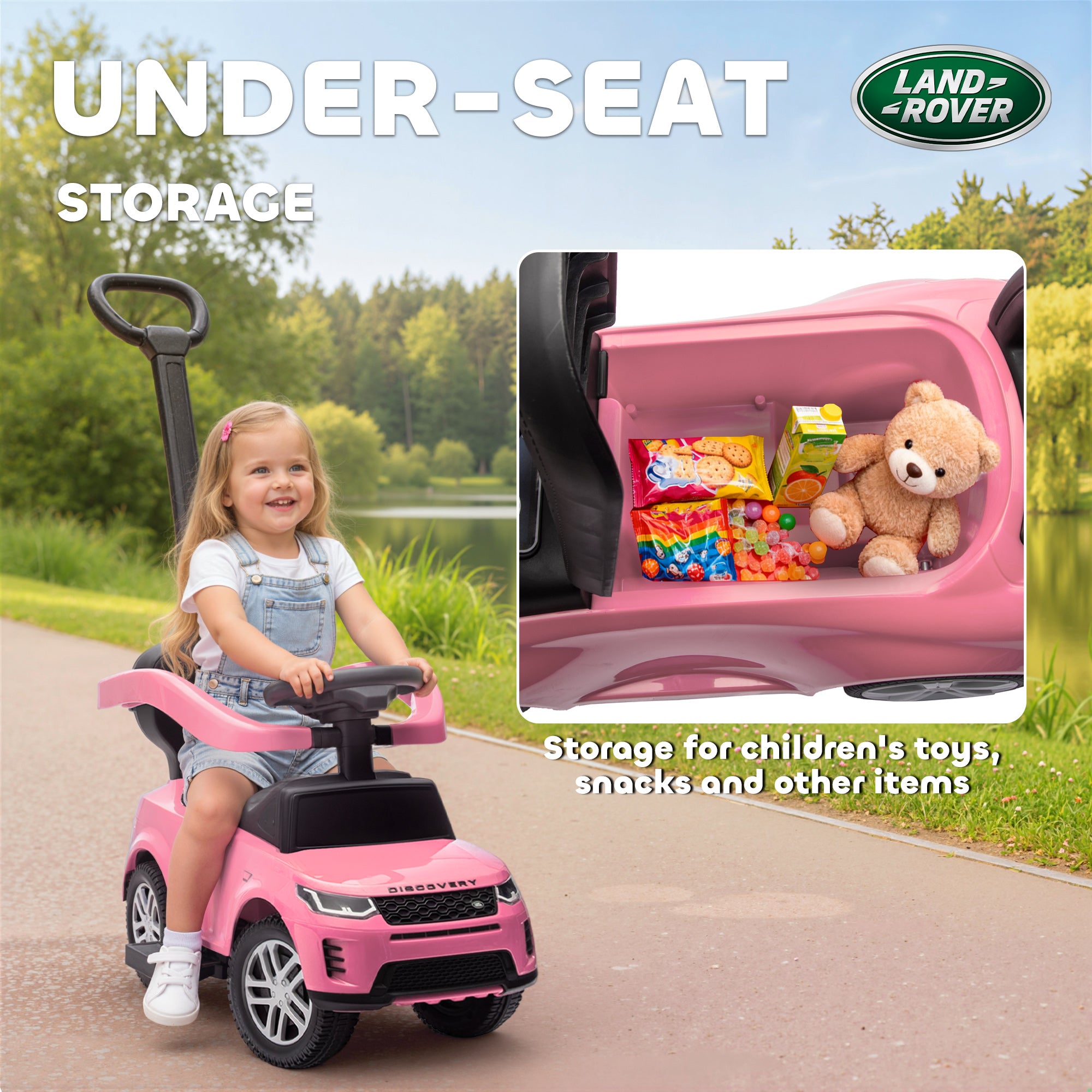 AIYAPLAY Land Rover Discovery Licensed Baby Push Car, 2-in-1 Ride on Car with Push Handle and Safety Guardrail, Pink 