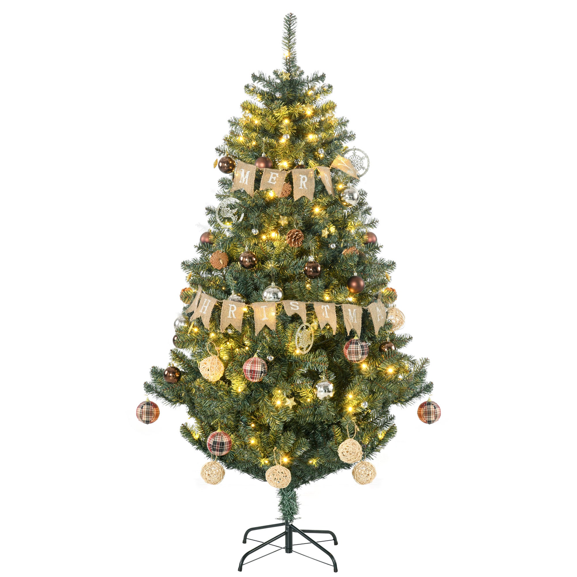 HOMCOM 6' Artificial Prelit Christmas Trees Holiday D\'c3\'a9cor with Warm White LED Lights, Decoration, Banner, Tag, Ball