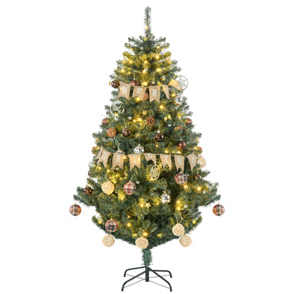 HOMCOM 6' Artificial Prelit Christmas Trees Holiday D\'c3\'a9cor with Warm White LED Lights, Decoration, Banner, Tag, Ball
