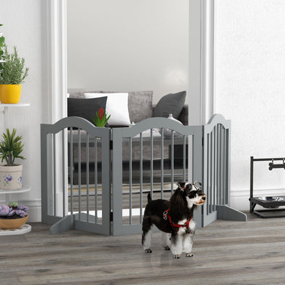 PawHut 3 Panels Dog Gate w/ Support Feet Fence Safety Barrier Freestanding Wood Light Grey 