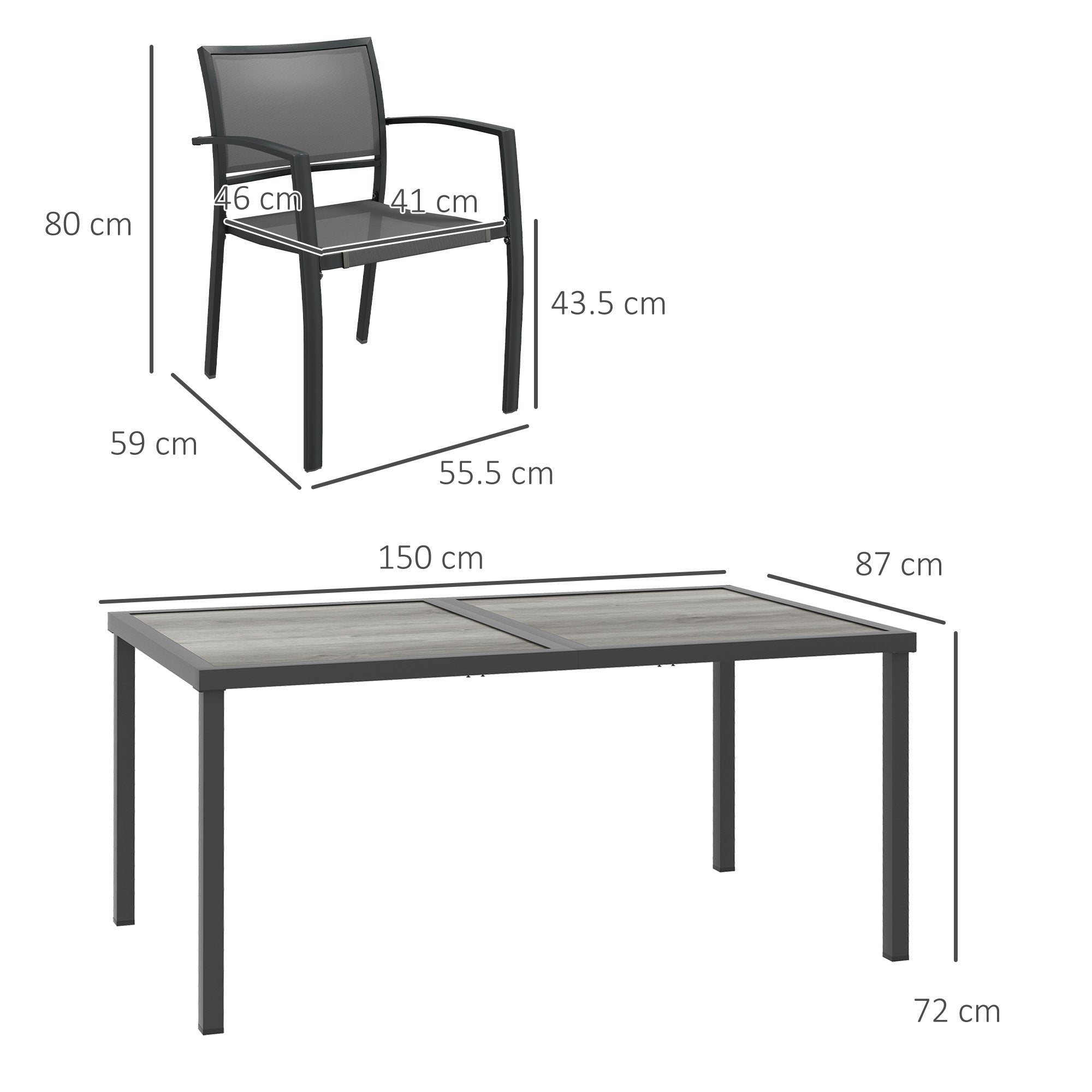 Outsunny Five-Piece Casual Outdoor Dining Set, with Wood-Effect Table - Grey 