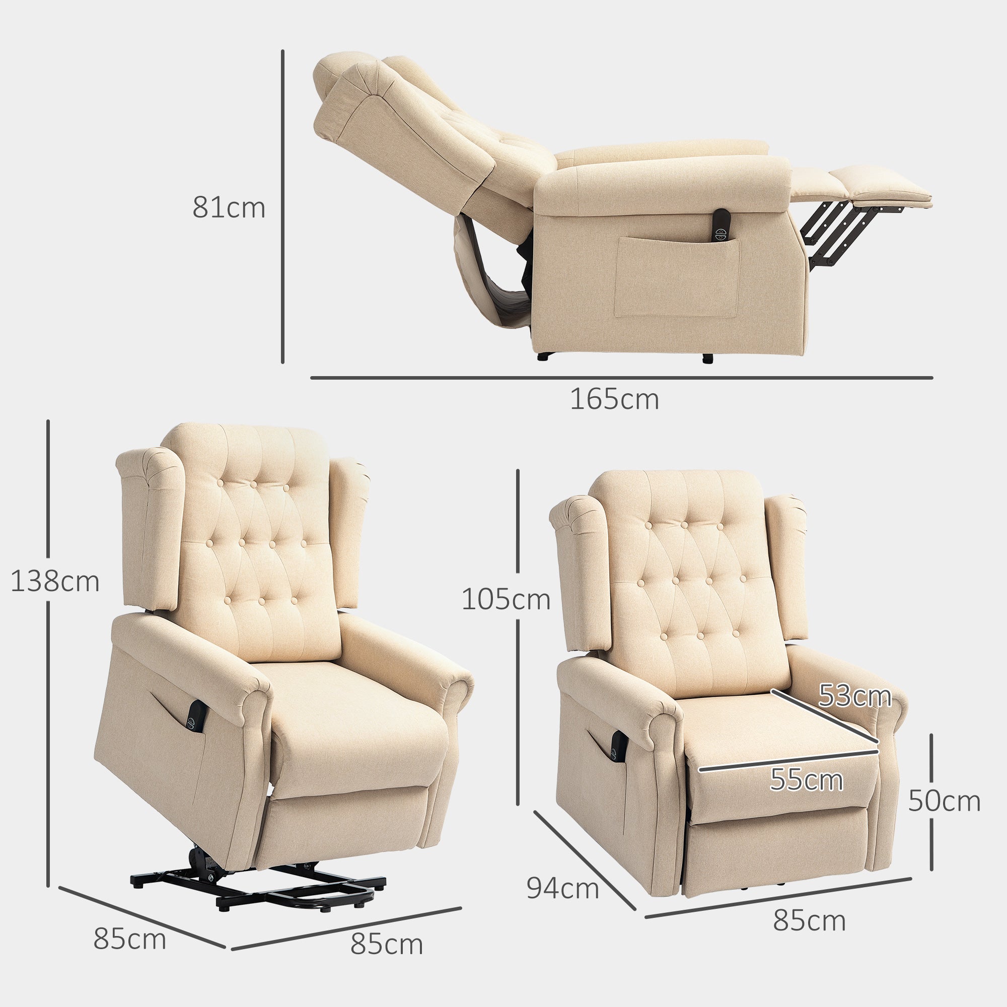 HOMCOM 45\'c2\'b0 Lifting Riser and Recliner Armchair  - Beige