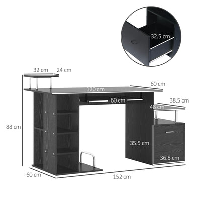HOMCOM Computer Desk PC Workstation with Drawer Shelves CPU Storage Rack Home Office Furniture 152 x 60 x 88cm (BLACK) 