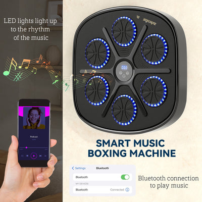 SPORTNOW Music Boxing Machine, Smart Bluetooth Boxing Machine Wall Mounted with 9 Speeds & Modes, LED Lights and Gloves, Punching Pad for Adults, Black 