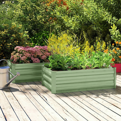 Outsunny Set of Two 100 x 60cm Steel Planter Boxes - Light Green 