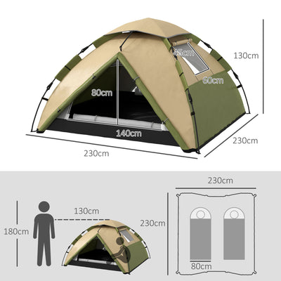 Outsunny Two-Man One Room Camping Tent, with Accessories - Dark Green 