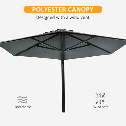 Outsunny 2.5m Wall Mounted Parasol, Hand to Push Outdoor Patio Umbrella with 180 Degree Rotatable Canopy for Porch, Deck, Garden, 250 cm, Grey 